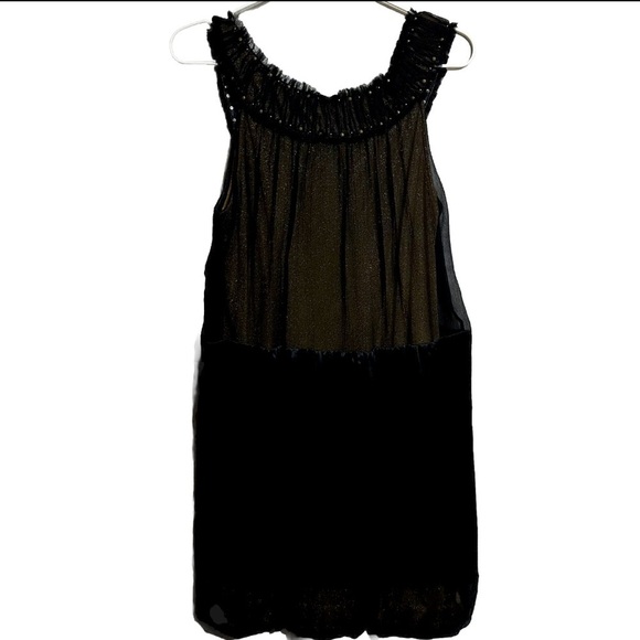 BCBGMAXAZRIA Dress Women’s Size 2 Silk studs Halter Mini Black lined Golden - Picture 2 of 16